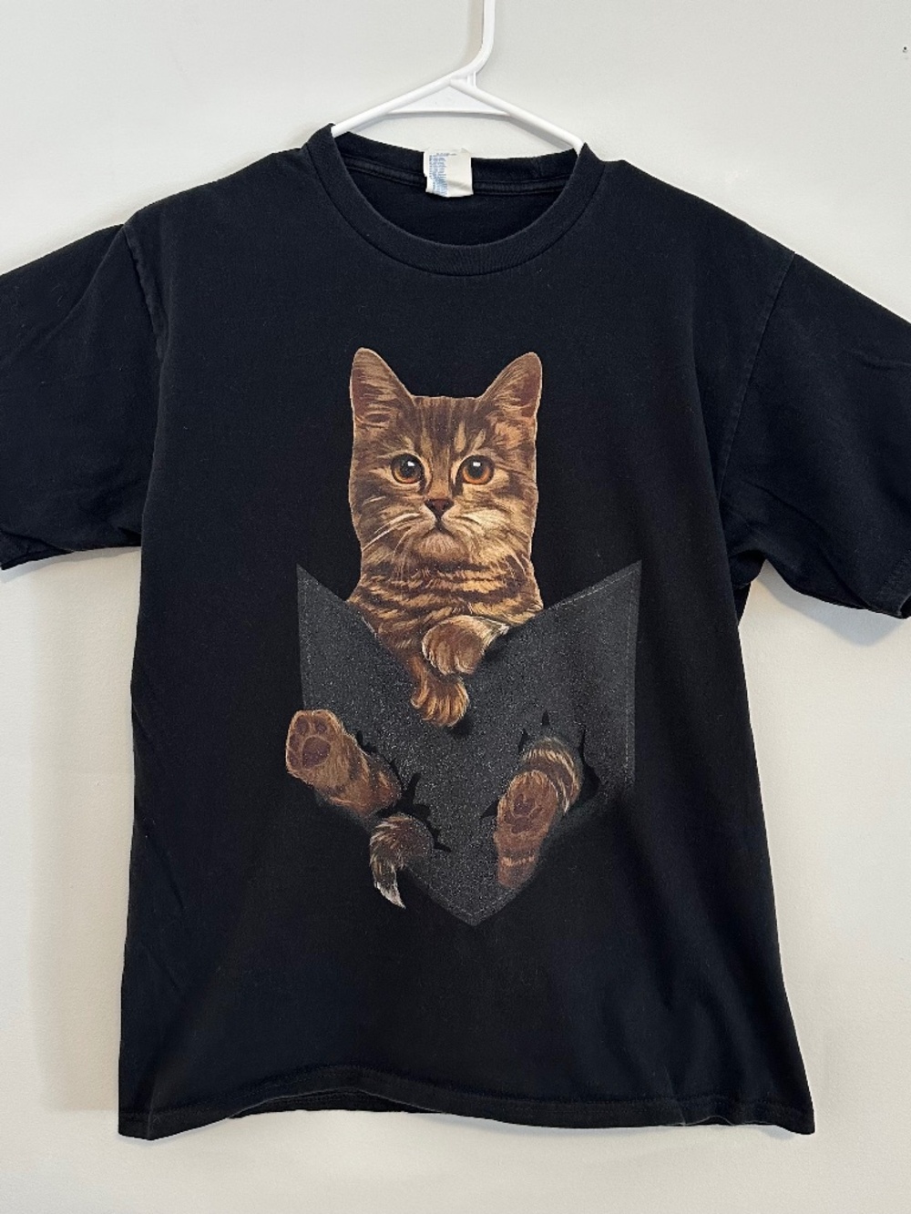 Men's Cat Graphic Print T-Shirt Medium Black Y2K Short Sleeve
